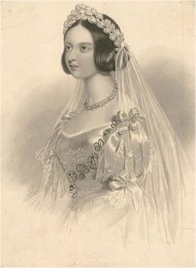 c.1840 Stipple Engraving - Queen Victoria in her Bridal Dress