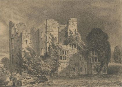 Miniature 19th Century Graphite Drawing - Ruined Manor