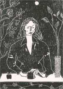 Lorella Bianco - 2021 Linoprint, Portrait of a Woman