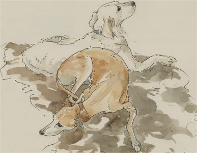 Jill Dickin - Contemporary Watercolour, Two Dogs