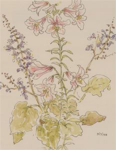 Jill Dickin - 1998 Watercolour, Pink and Lilac Flowers