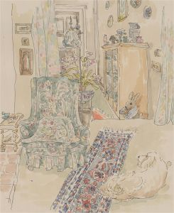Jill Dickin - 1998 Watercolour, Interior Scene with Dog