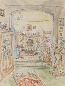 Jill Dickin - 1992 Watercolour, View of a Living Room
