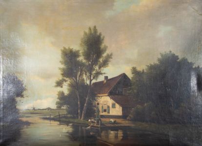 Gerrit Heslinga Tiddens - Early 20th Century Oil, Cottage Scene with Figure