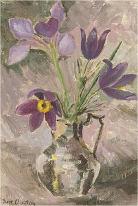 June Clayton - Contemporary Oil, Purple Pasque Flower