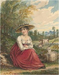 R. J. Bone - Early 19th Century Watercolour, Milkmaid Pastoral Scene