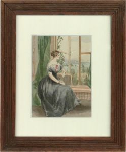 Mid 19th Century Watercolour - Wistful Woman