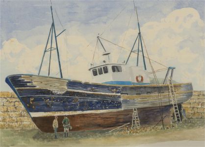 J.A. Pusey - 1993 Watercolour, Fishing Boat in Fowey