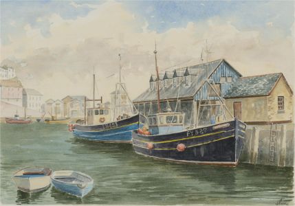 J.A. Pusey - Double-Sided 1994 Watercolour, Mevagissey and Beached Boats
