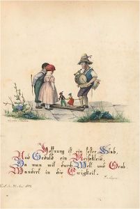 Louise Becher - German 1853 Watercolour, The Entertainer