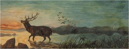 C.D.P. - Early 20th Century Oil, Stag at Sunset