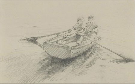 Franco Matania (1922-2006) - 20th Century Graphite Drawing, Children Rowing