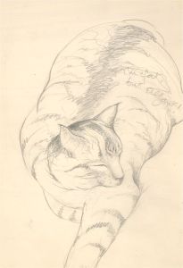 Julie Collino - Set of Three 20th Century Graphite Drawing, Sleeping Cats
