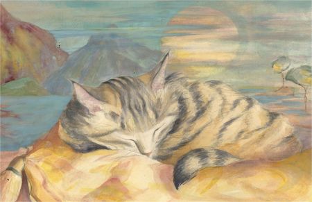 Julie Collino - 20th Century Watercolour, Dreaming Cat