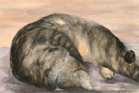 Julie Collino - 20th Century Watercolour, Sleeping Cat