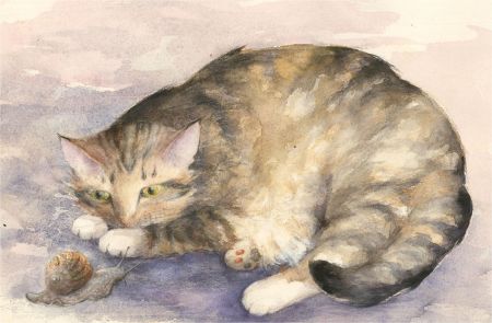 Julie Collino - 20th Century Watercolour, The Curious Cat