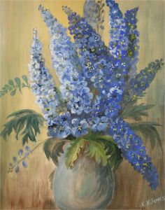 C.H James - Signed Mid 20th Century Acrylic, Study of Delphiniums