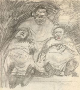 20th Century Charcoal Drawing - A Motley Crew