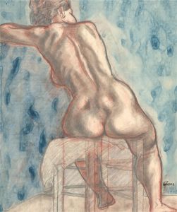 Francois Xavier Josse (1910-1991) - 1986 Watercolour, Female Nude On Blue II