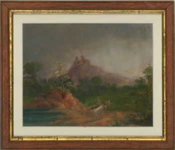 Framed 19th Century Gouache - Farmer & Cattle
