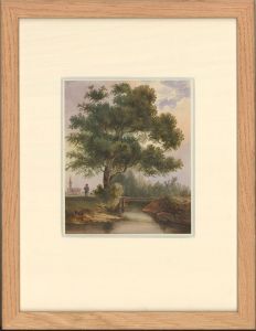 Jean-Antoine Fort (1793-1861) - Late 19thC Watercolour, Tree Over The Water