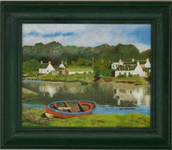 E. Aldridge - Mid 20th Century Oil, Village on the Lake