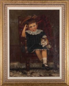 H. Crowther - 1897 Oil, Child and Kitten