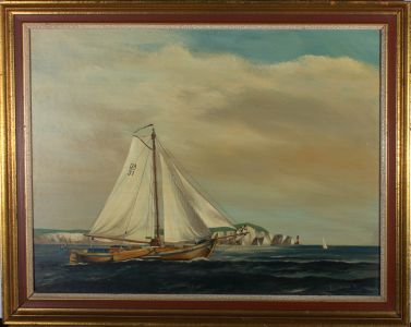 P. Ladbrook - 1974 Oil, Gaff Cutter off the Needles, Isle of Wight