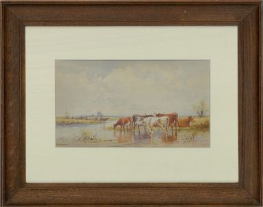 John Lawson (1838-1908) - 19th Century Watercolour, Cows in Shallow Water II
