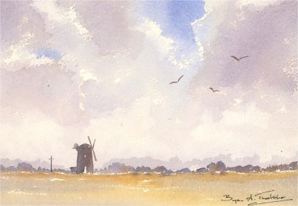 Bryan A. Thatcher - 20th Century Watercolour, Windmill Scene