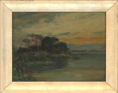 J.W. Walton - Late 19th Century Oil, Sunset over the River