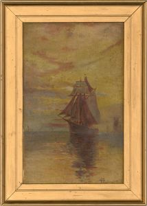 G. Horlington - Early 20th Century Oil, Brig-Schooner at Sunset