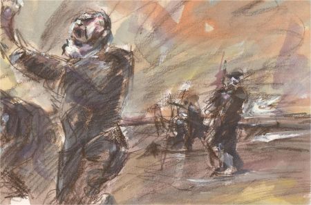 Ronald Olley (b.1923) - 20th Century Watercolour, War Scene with Figures