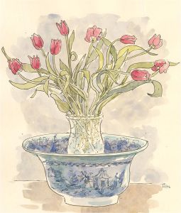 Jill Dickin - 1996 Watercolour, Pink Tulips