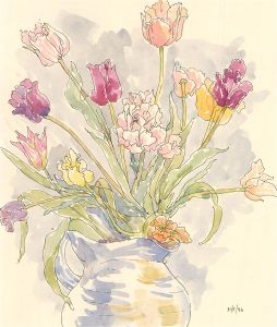 Jill Dickin - 1996 Watercolour, Colourful Flowers in Vase