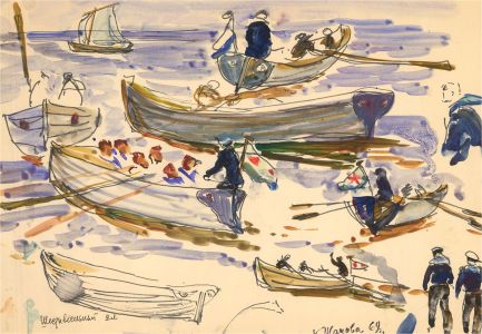K. Ivanova - 1969 Watercolour, Study of Rowboats
