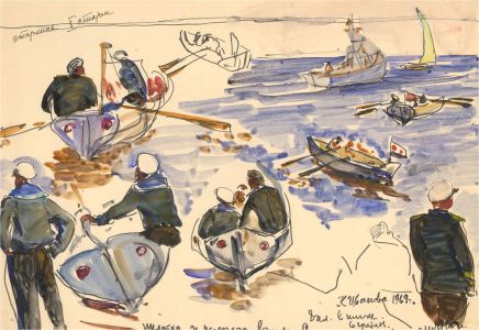K. Ivanova - 1969 Watercolour, Study of Coxswains