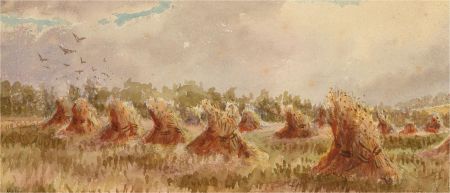 E. Hall - Signed Late 19th Century Watercolour, Corn Stooks