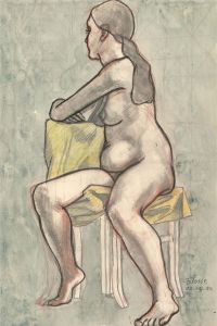 Francois Xavier Josse (1910-1991) - Signed 1986 Watercolour, Seated Nude