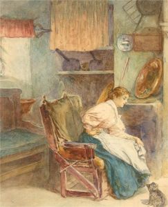 W.B - Late 19th Century Watercolour, Interior with Cat