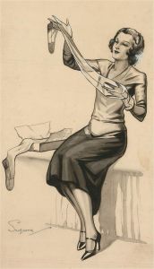 Sadgrove - Signed Mid 20th Century Pen and Ink Drawing, A New Pair of Stockings