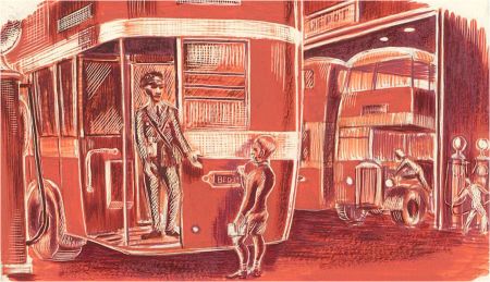 Frederick P. Cooke (1896-1978) - Mid 20th Century Scratchboard, The Bus Station