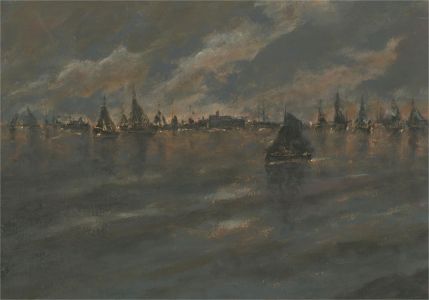 Mid 20th Century Oil - Midnight Sea