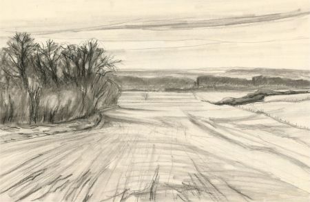 F.W. - Mid 20th Century Charcoal Drawing, Down the Hill