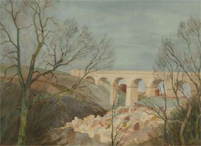 R. Moore - 20th Century Watercolour, Landscape View with Arch Bridge