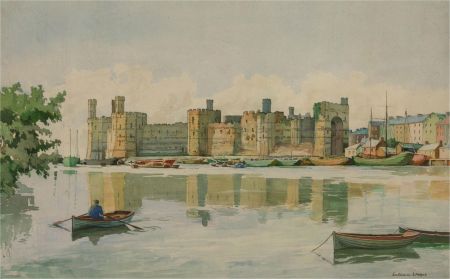 Mid 20th Century Watercolour - Caernarfon Castle, Wales