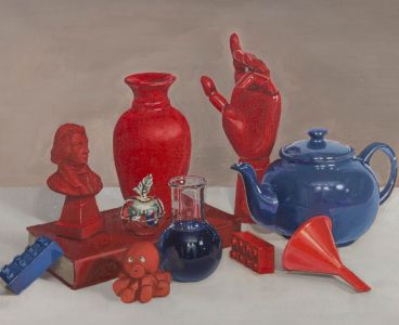 Contemporary Oil - Still Life in Red and Blue