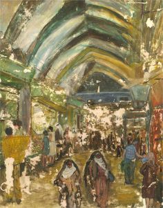 For Restoration Mid 20th Century Oil - Market Interior
