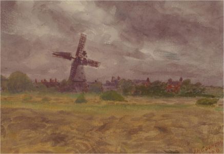 J.H. Cookson - 1920 Watercolour, A Windmill, Thornton-le-Fylde