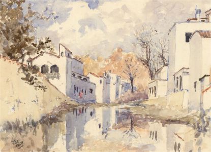 J B Simpson - Monogrammed 1958 Watercolour, Houses at Tosa del Mar